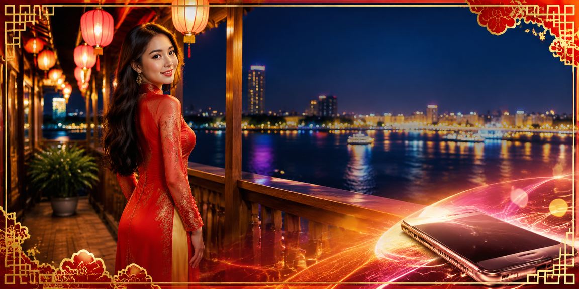 Người phụ nữ áo dài tại vùng Mekong theo dõi sự kiện thể thao trực tuyến